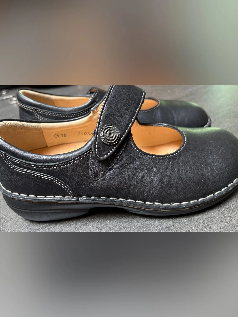 Finn Comfort Kids Black Leather Mary Jane Shoes
